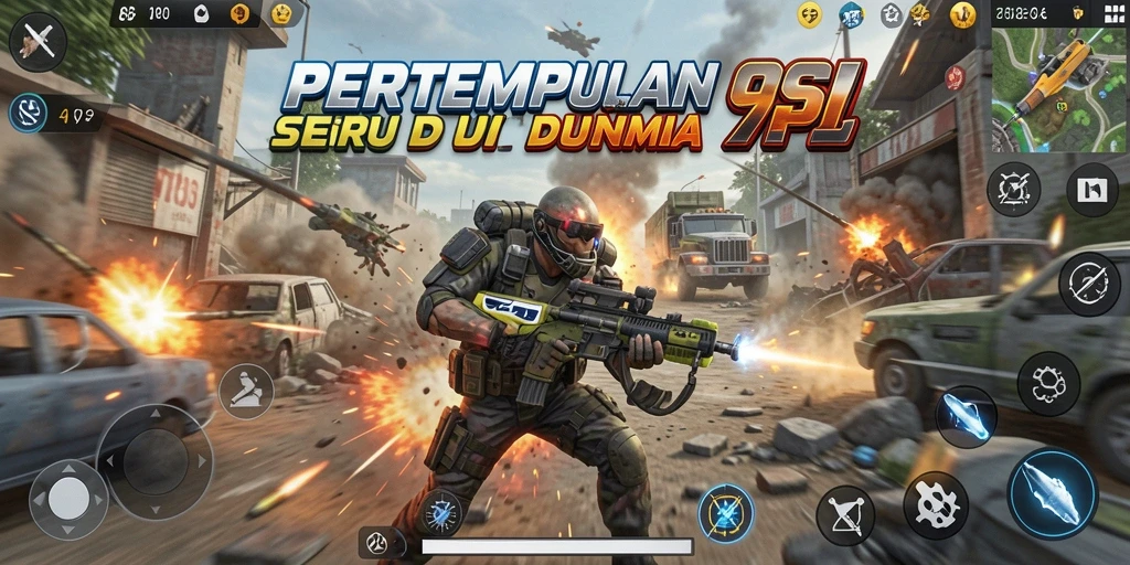 Screenshot utama 9SL menampilkan aksi pertempuran seru di arena.