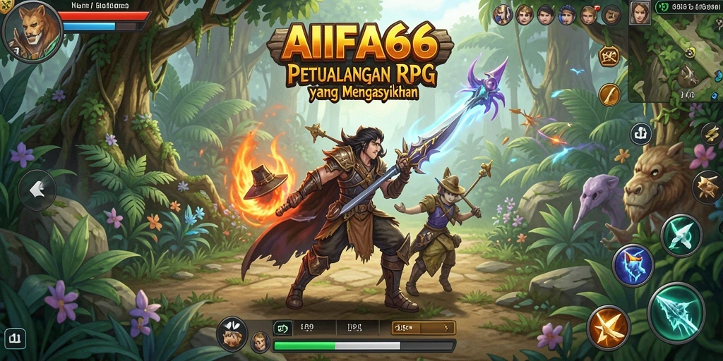 Screenshot gameplay AIFA66 yang menampilkan pertarungan epik RPG.