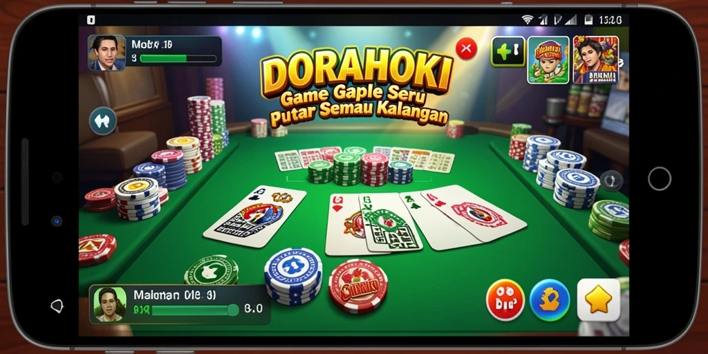 Tampilan gameplay seru dalam DORAHOKI yang menampilkan keseruan Gaple.