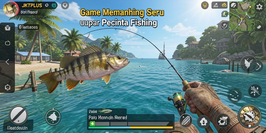 Screenshot gameplay JKTPLUS yang menampilkan aksi memancing seru.