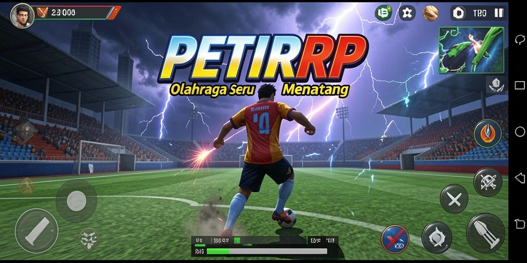 Screenshot utama PETIRRP menampilkan aksi seru dalam game olahraga.
