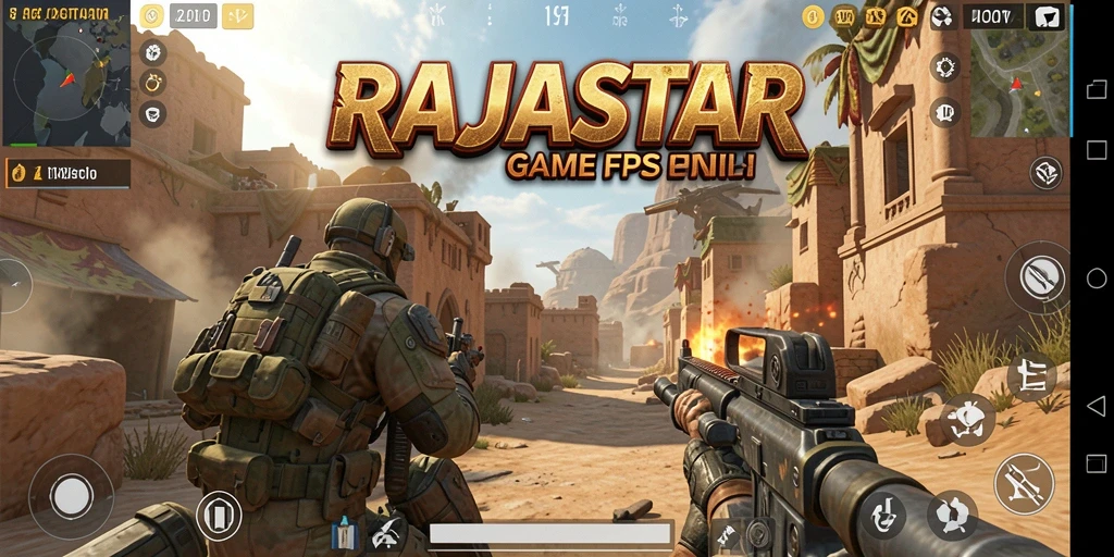 Tampilan gameplay seru RAJASTAR dengan aksi FPS yang mendebarkan.