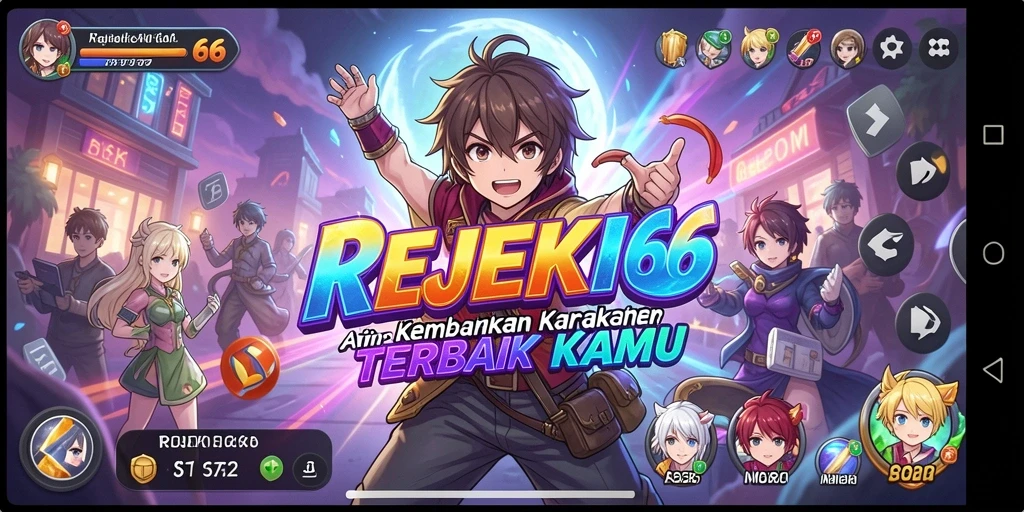 Tampilan gameplay menarik di REJEKI66 dengan karakter anime ikonik.