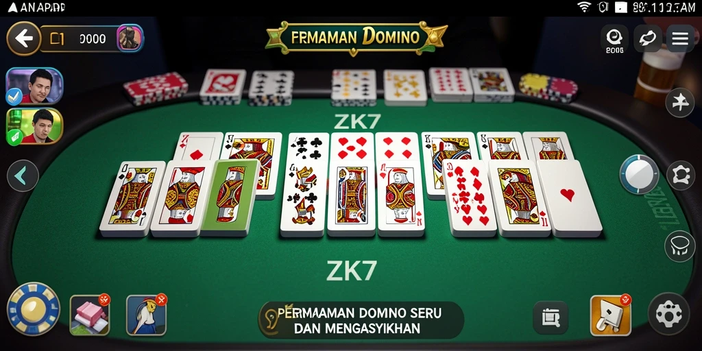 Tampilan gameplay ZK7 menunjukkan suasana permainan Domino yang seru.